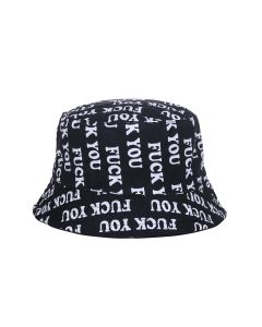 Wholesale bucket hats sun hats with F#CK YOU print.  These wholesale bucket hats and wholesale sun hats make great wholesale fashion accessories and wholesale festival wear.