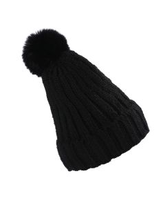 Wholesale black sherpa lined bobble hats with super soft high quality faux fur bobble.  These wholesale winter wool bobble hats are thing and warm and great quality.