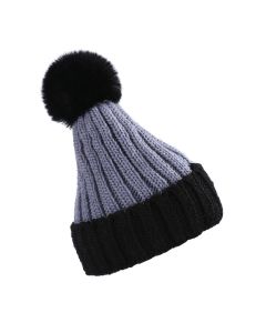 Wholesale bobble hat in grey and black, sherpa lined with super soft high quality faux fur bobble.  The wholesale winter woolly bobble hats are thick and high quality.