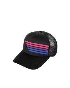 Wholesale bisexual pride truckers hat with stripes.  Also available rainbow pride truckers hat, transgender, pansexula and non binary truckers hats.