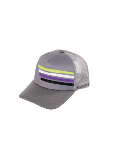 Wholesale non binary pride truckers hat with stripes.  Also available rainbow pride truckers hat, transgender, pansexula and non binary truckers hats.