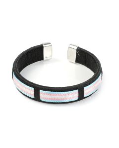 Wholesale transgender pride wrist cuff bracelet with turquoise and pink bisexual colours stripes in cotton thread.  Gay pride festival essential.