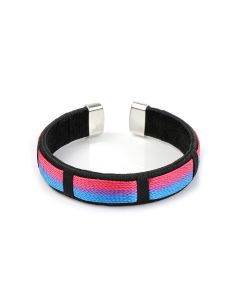 Wholesale bisexual pride wrist cuff bracelet with purple and pink bisexual colours stripes in cotton thread.  Gay pride festival essential.