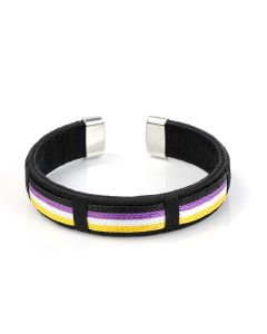 Wholesale non binary pride bracelet with purple and yellow stripes in cotton thread.  Gay pride festival essential.