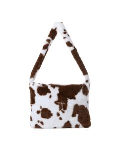 Fluffy Fax Fur Brown Cow Print Shoulder Bag