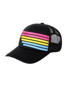 Wholesale pansexual pride truckers hat with stripes.  Also available rainbow pride truckers hat, transgender, pansexula and non binary truckers hats.