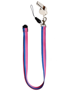Bisexual pride safety lanyard with detachable whistle