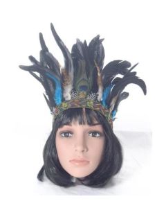Feather headdress blk and turquoise