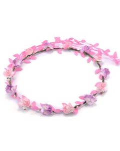 Flower garland pink and lilac w pink leaves