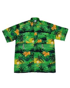 Hawaiian Shirt With Yatch Green