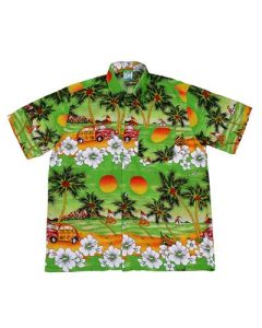 Hawaiian Shirt With Car Green