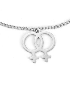 Wholesale gay pride double venus necklace on metal chain.  There are many gay pride LGBTQ necklaces to choose from including bisexual, lesbian, transgender.