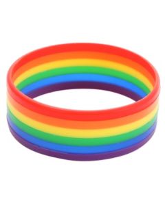 Wholesale gay pride rainbow silicone bracelet LGBTQ wristband.  Also available bisexual, transgender, lesbian, pansexual, and non binary silicone wristbands..