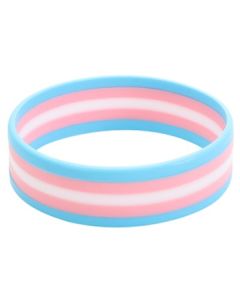 Wholesale transgender pride silicone bracelet LGBTQ wristband.  Also available rainbow pride, bisexual, lesbian, pansexual, and non binary silicone wristbands..