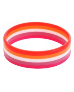 Wholesale lesbian pride silicone bracelet LGBTQ wristband.  Also available rainbow pride, bisexual, transgender, pansexual, and non binary silicone wristbands..