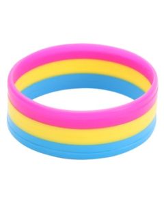 Wholesale pansexual pride silicone bracelet LGBTQ wristband.  Also available rainbow pride, bisexual, transgender, lesbian, and non binary silicone wristbands..