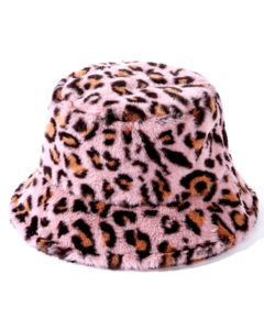 Wholesale Fluffy Bucket Hat Pink Leopard Print Faux Fur Bucket Hat
