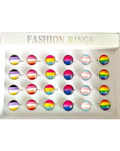 Wholesale Adjustable Gay Pride Rings Tray of 24