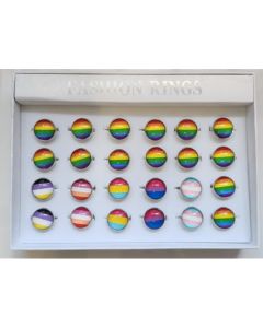 24 Mixed Gay Pride Rings Displayed In A Tray