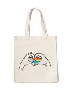 Wholesale heart hands progressive pride canvas tote bag.