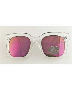 Wholesale sunglasses with chunky clear frame and pink lenses