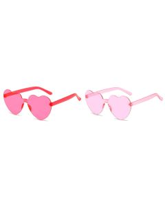 Wholesale pink heart shaped sunglasses.  They come in two shades of pink in mixed packs of 12.