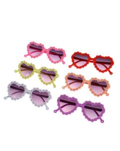 Wholesale Kids Flower-Rim Heart-Shaped Sunglasses in Mixed Pack