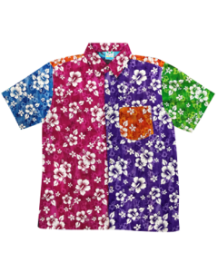 Wholesale mixed panel Hawaiian Shirts with floral print.  These Hawaiian shirts are available in sizes small to 4XL