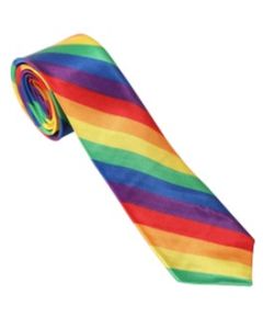 Wholesale gay pride neck tie in rainbow colours.  Also available lesbian neck tie, bisexual neck tie, transgender neck tie non binary neck tie and MLM necktie.