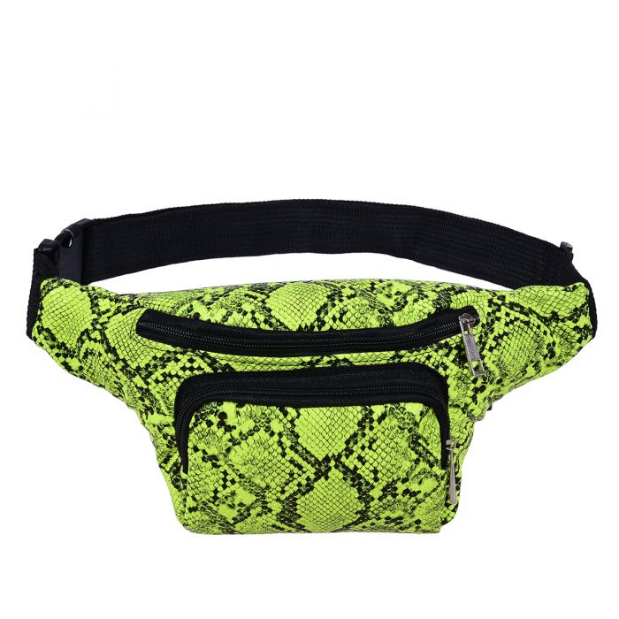 green snake print bum bag