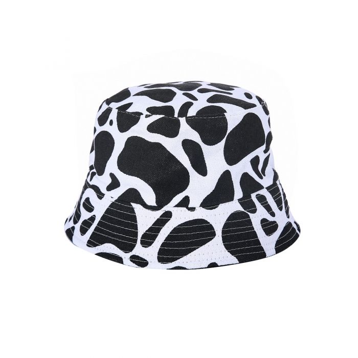 cow print bucket hat with string